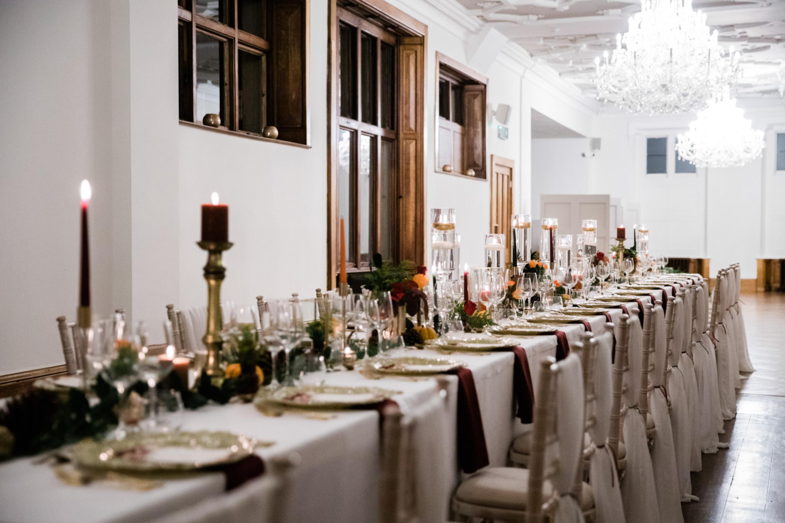  Magnificent Ballroom at Thicket Priory with luxury d&eacute;cor, chandeliers, and seating for wedding receptions